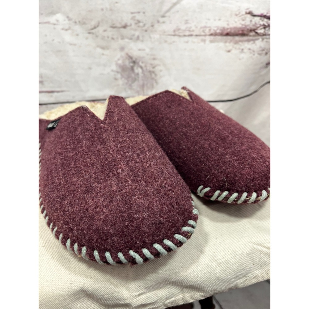 Woolrich Womens Burgundy Wool Faux Fur Lined Scuff Slippers Size‎ M Whipstitch